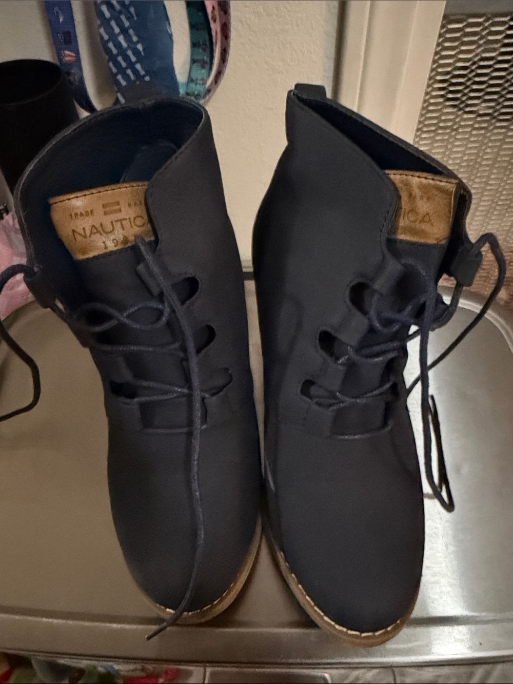Nautica Women's Dark Navy Lace-Up Ankle Boots